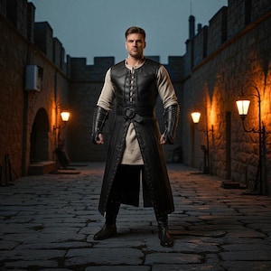 Handmade Black Leather Warrior Armor: Custom Medieval LARP Cosplay Vest