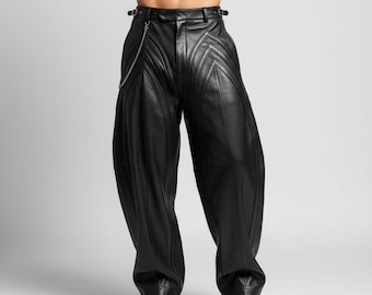 Handmade Gothic Black Leather Pants | Custom Fit Biker Trousers