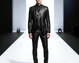 Handmade Black Leather 3-Piece Suit: Gothic Wedding, Cosplay Outfit