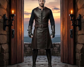 Handmade Leather Vest and Kilt Set: Medieval LARP Cosplay Costume