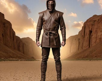 Men's Brown Leather Ninja Costume: Custom Samurai Cosplay Outfit