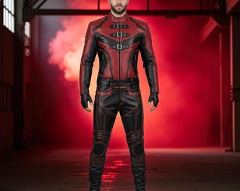Handmade Red and Black Leather Cosplay Set: Gothic Steampunk Outfit