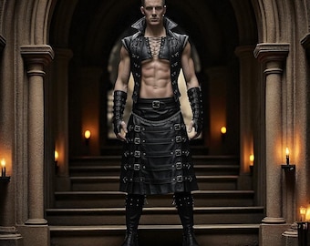 Handmade Leather Vest and Kilt Set: Gothic Cosplay Outfit