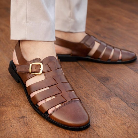 Handmade Leather Fisherman Sandals for Men | Full Grain Genuine Leather Comfort Dress & Casual Shoes | Breathable Artisan Summer Sandals