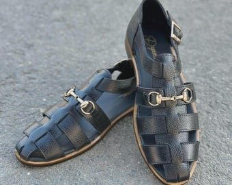 T Strap Leather Woven Fisherman Sandals Size 9M - Etsy display picture 3