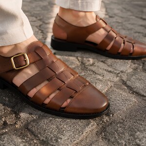 Handmade Leather Fisherman Sandals for Men | Full Grain Genuine Leather Comfort Dress & Casual Shoes | Breathable Artisan Summer Sandals image 12