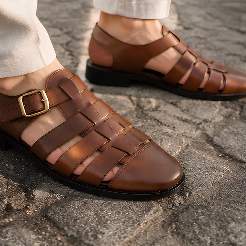 Handmade Leather Fisherman Sandals for Men | Full Grain Genuine Leather Comfort Dress & Casual Shoes | Breathable Artisan Summer Sandals image 12