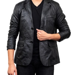 Handmade Lambskin Leather Blazer - 90s Vintage Style Coat