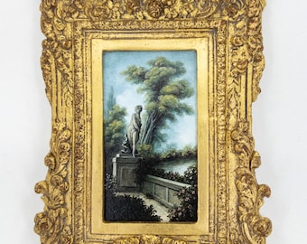 Miniature Fragonard Style Painting in Ornate Gilded Frame