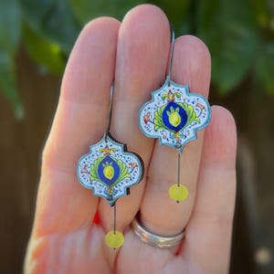 Italian Lemon Hand Painted Earrings w/ Yellow Glass