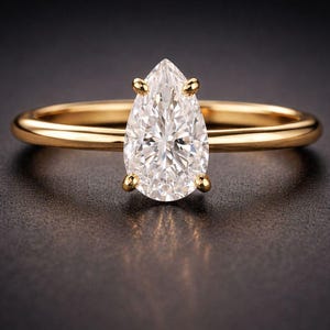 Pear Shaped Moisssnaite Diamond Ring, Solid Gold Engagement Ring, Teardrop Solitaire Ring, Minimalist Promise Ring, Dainty Bridal Jewelry