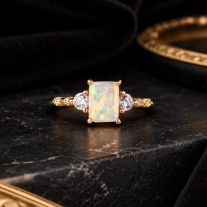 Opal Ring 14K Gold Vermeil, Birthstone Jewelry, Sterling Silver Engagement Ring, Promise Ring, Anniversary Birthday gift