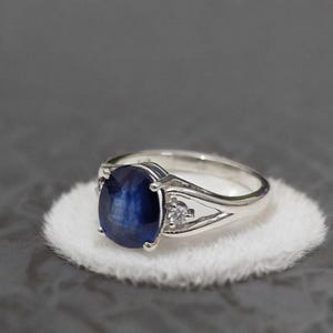 Blue Sapphire Ring Oval Cut Blue Sapphire Ring Sterling Silver Ring 14k Solid Gold Ring Designer Ring Anniversary Gift September Birthstone