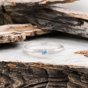 Natural Swiss Blue Topaz Ring Round Cut Topaz Ring Sterling Silver Ring Dainty Ring Stackable Ring Promise Ring November Birthstone Ring