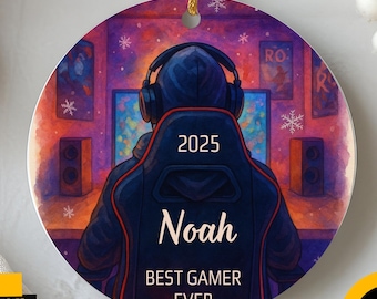 Personalized Playing Video Game Player Ornament, Gamer Gift for Boys, Boy Online Game Addict Christmas Keepsake