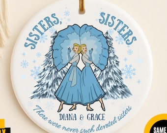Personalized White Christmas Sisters Ornament with Names, Sisters Christmas Gift, Devoted Sister Keepsake