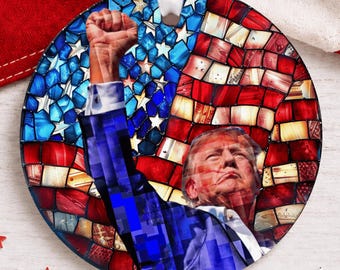 Trump Christmas Ornament with Raised Fist, MAGA American Pride Keepsake, Trump Gifts, Trump Merch