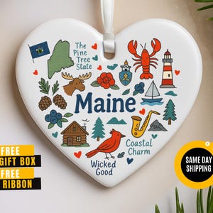 Maine Ornament: Maine State Heart Keepsake, Coastal Charm, Wicked Good, The Pine Tree State