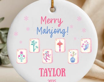 Mahjong Ceramic Ornament, Personalized Mahjong Lover Christmas Ornament, Game Night Keepsake, New Mahjong Hobby Gift, Mahjong Group Gift