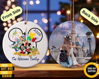 Disney Ornament, Personalized Disney 2025 Trip Photo Christmas Ornament, Custom Photo and Text Mickey and Friends Ornament