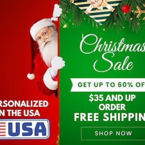 "Christmas Sale," "Get up to 60% off," and "Personalized in the USA."
