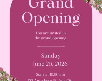 Editable Grand Opening Invitation – Florist Launch Invite – Canva Template – Printable Business Event Invitation