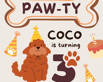Editable Dog Birthday Invitation – Pawty Invitation – Puppy Party Invite – Canva Template – Printable Digital Download