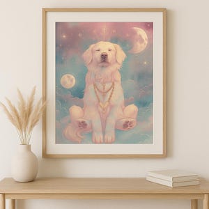 Celestial Zen Dog | Digital Wall Art Print | Meditation Pet Spirit Animal | Boho Cosmic Decor | Instant Download