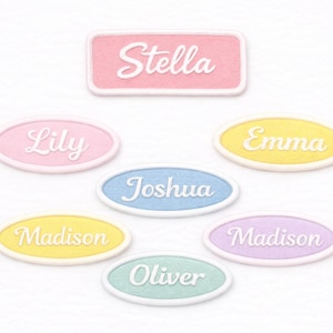 Custom Embroidered Name Patch: Pastel Iron-On Badge for Hats, Jackets, Bags