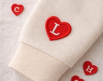 Red Love Heart Letter Iron On Patches – Personalised Alphabet Embroidery | Coquette Aesthetic, Valentines Day Patch