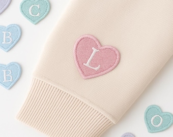 Pastel Mini Love Heart Letter Iron On Patches – Personalized Alphabet Embroidery | Coquette Aesthetic, Cute DIY Decor, Custom Name Patch