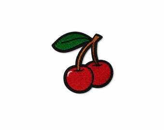 Red Cherry Embroidered Patch, Fruit Iron-On Applique