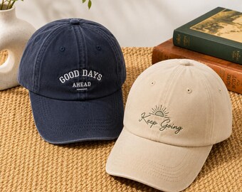 Embroidered Baseball Hat, Washed Dad Cap, Custom Text Logo Design