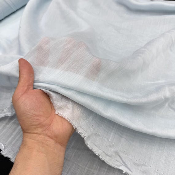 Light Blue Soft Sheer Crinkle Cotton Voile Fabric-Lightweight Gauze-Summer Dress-Blouse-(150 cm/59