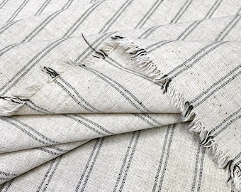 Black Striped Natural Linen Fabric for Dresses-Blouses-Home Décor Textile(150 cm/59" Wide)