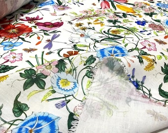 Floral Linen Blend Fabric for Dresses-Blouses-Home Décor(150 cm/59" Wide)