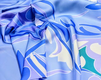 Blue-Purple Abstract Italian Satin–Silky Fabric for Sewing-Clothing-Blouse(59"/150 cm Wide)