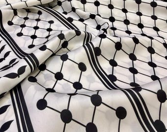 Black Geometric Pattern Silky Satin Fabric for Italian Design Clothing-Blouse (150 cm/59" Wide)