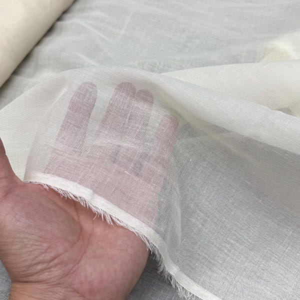 Natural Ecru Cotton Linen Voile Fabric, Lightweight Sheer Summer Dress-Baby Clothing-Sewing(150 cm/59")