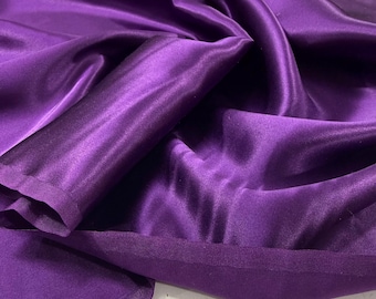Tessuto fluido di lusso in raso di seta pura al 100% viola per abiti da sera, lingerie e cucito (140 cm/55")