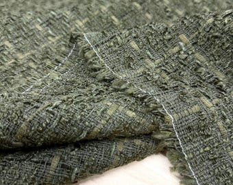 Khaki Green Textured Boucle Luxury Tweed Fabric for Coats, Blazers-Home Textile(150 cm/59")