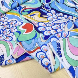 Groovy Blue Psychedelic Linen Fabric–Abstract Floral Pattern for Dress-Blouse-Sewing(150 cm / 59")