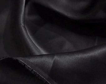 Tessuto in raso di seta 100% puro, nero, lussuoso e fluido, ideale per abiti da sera (140 cm/55").