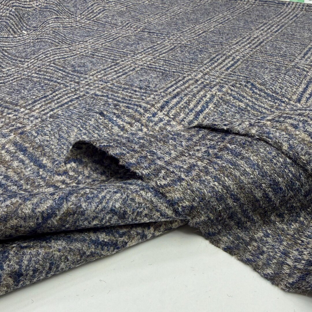 Navy Striped Italian Luxury Wool Coating Checkered Fabric for Jackets ...