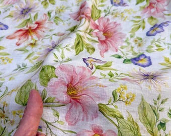 Tissu italien vintage floral en lin pour robes, chemisiers et décoration d'intérieur, couture par mètre (150 cm/59 po.)