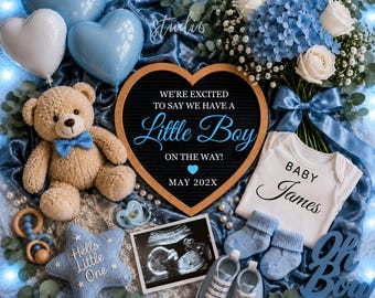 Zwangerschapsaankondiging babyjongen, bewerkbare canvassjabloon, Its A Boy, onthullen echografie sociale media, neutrale moderne download