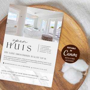 Canva Vastgoed Flyer Template Nederlands A4 / Open Huis Flyer / Póster editable de bienes raíces