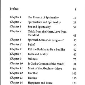 May include: A book's contents page titled "Vol-II CONTENTS" with a list of chapters and page numbers. Chapters include "The Essence of Spirituality," "Sex and Spirituality," and "Destiny." The page has a white background with black text.