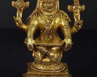 Rare and Antique Yoga Narasimha Brass Statue | Handmade | Made in India for Gift and Home Decor