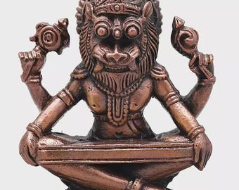 Yoga Narasimha Four Arms Copper Statue Made in India